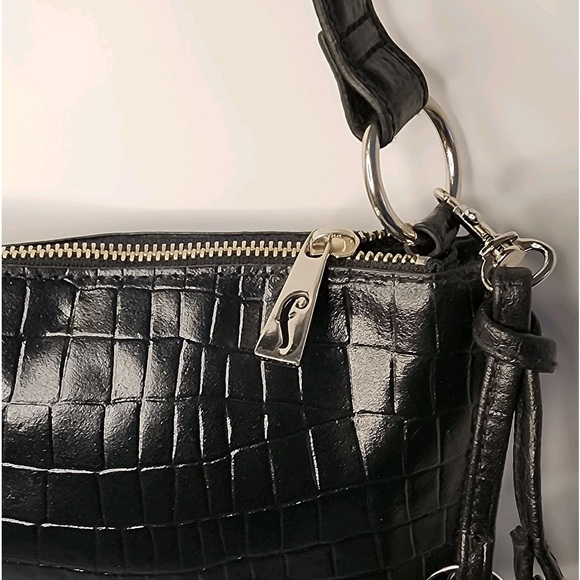 Fortuna Valentino Genuine Croc Embossed Leather Shoulder Bag Purse w/Chain NWOT - Picture 6 of 13